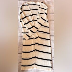 Doe & Rae Striped Open Front Cardigan Duster Cream Black Size S Long Knit